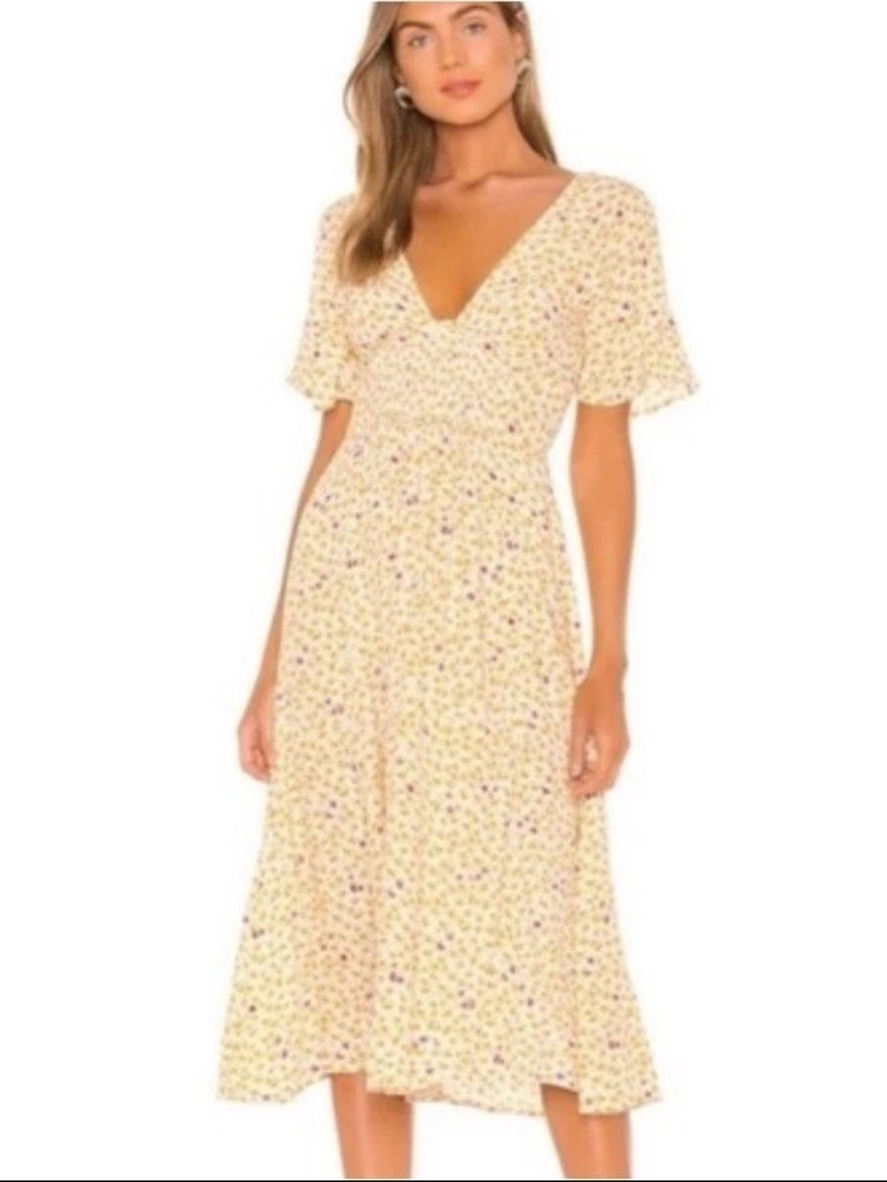 Free People "In Full Bloom" Midi Deep V Neck Dress Size XS Boho Cottagecore